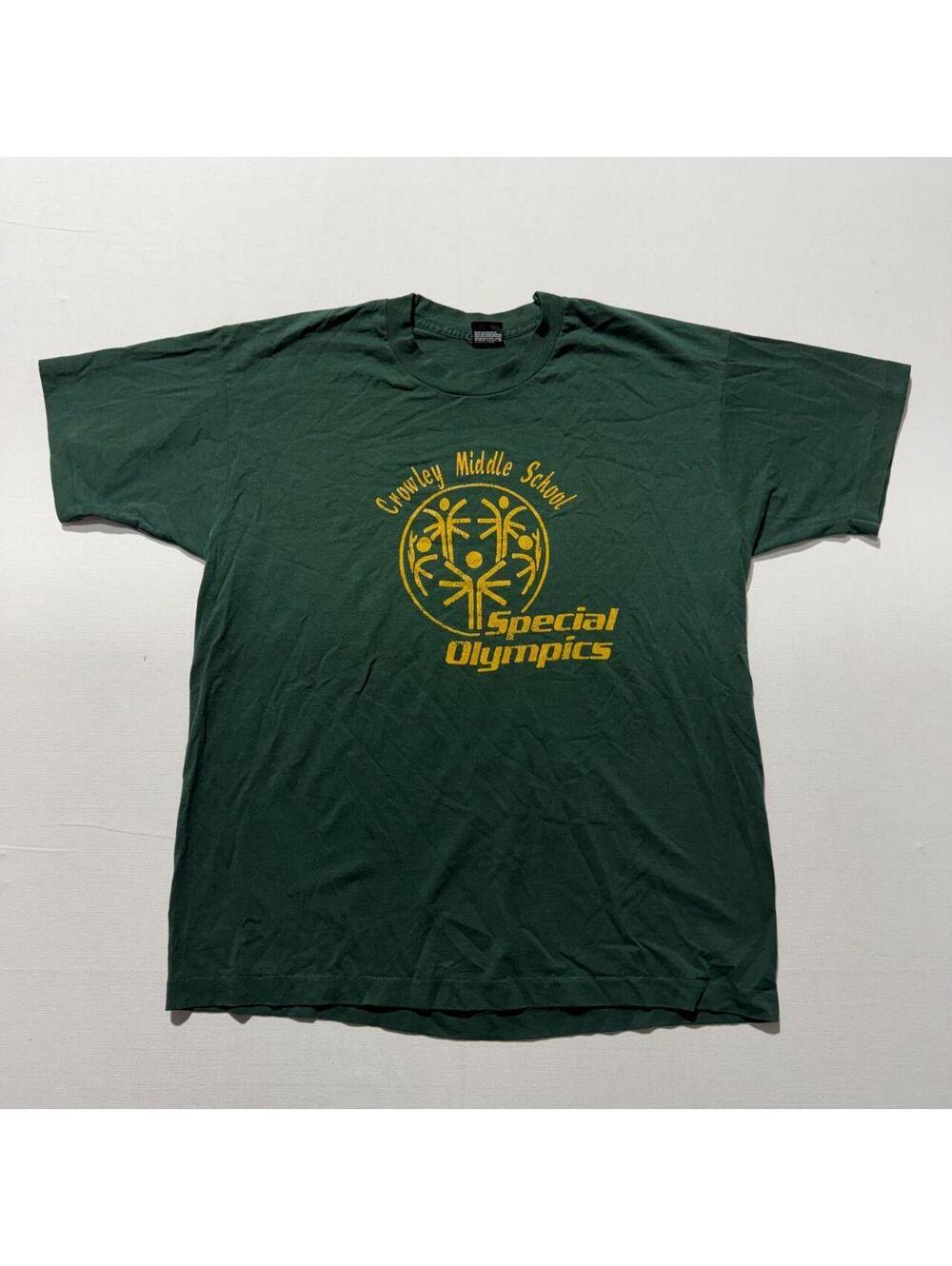 Vtg 90s Crowley Middle School Special Olympics Green Tee